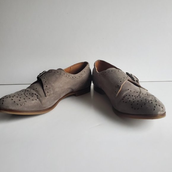 Women's Grey Suede Brogue Loafer Shoes Size 6.5 Buckle Preppy Western Academia - Picture 4 of 13
